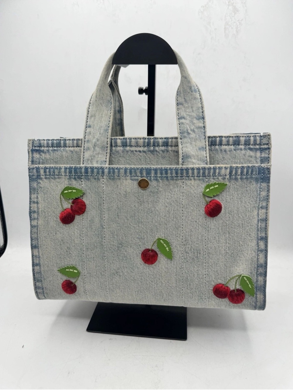 Coach New York Denim Cherry Appliqué Tote - Light Blue with strap, dust bag, - Picture 7 of 13